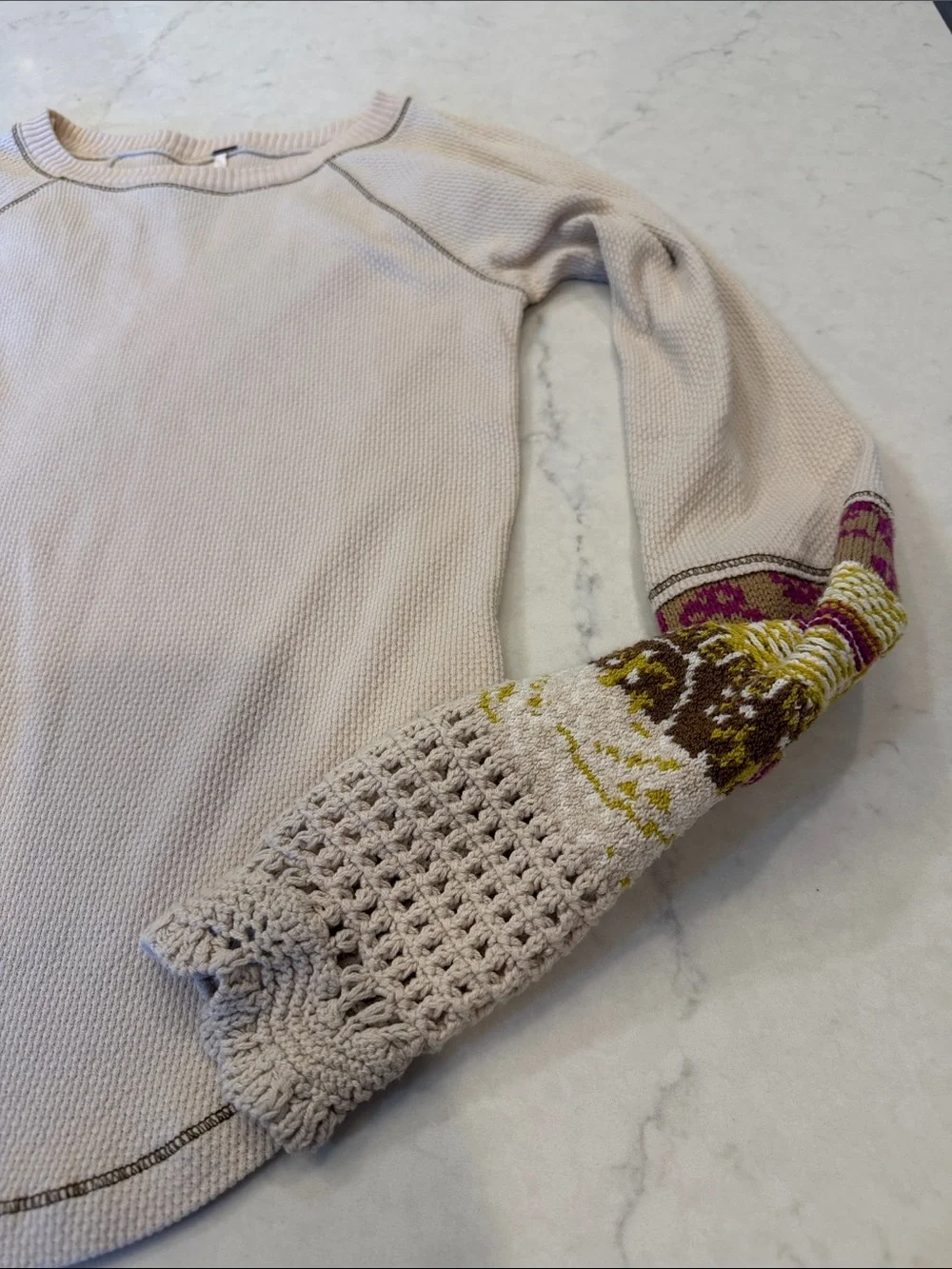 Free People In The‎ Mix Waffle Crochet Cuff Thermal Top Size Medium